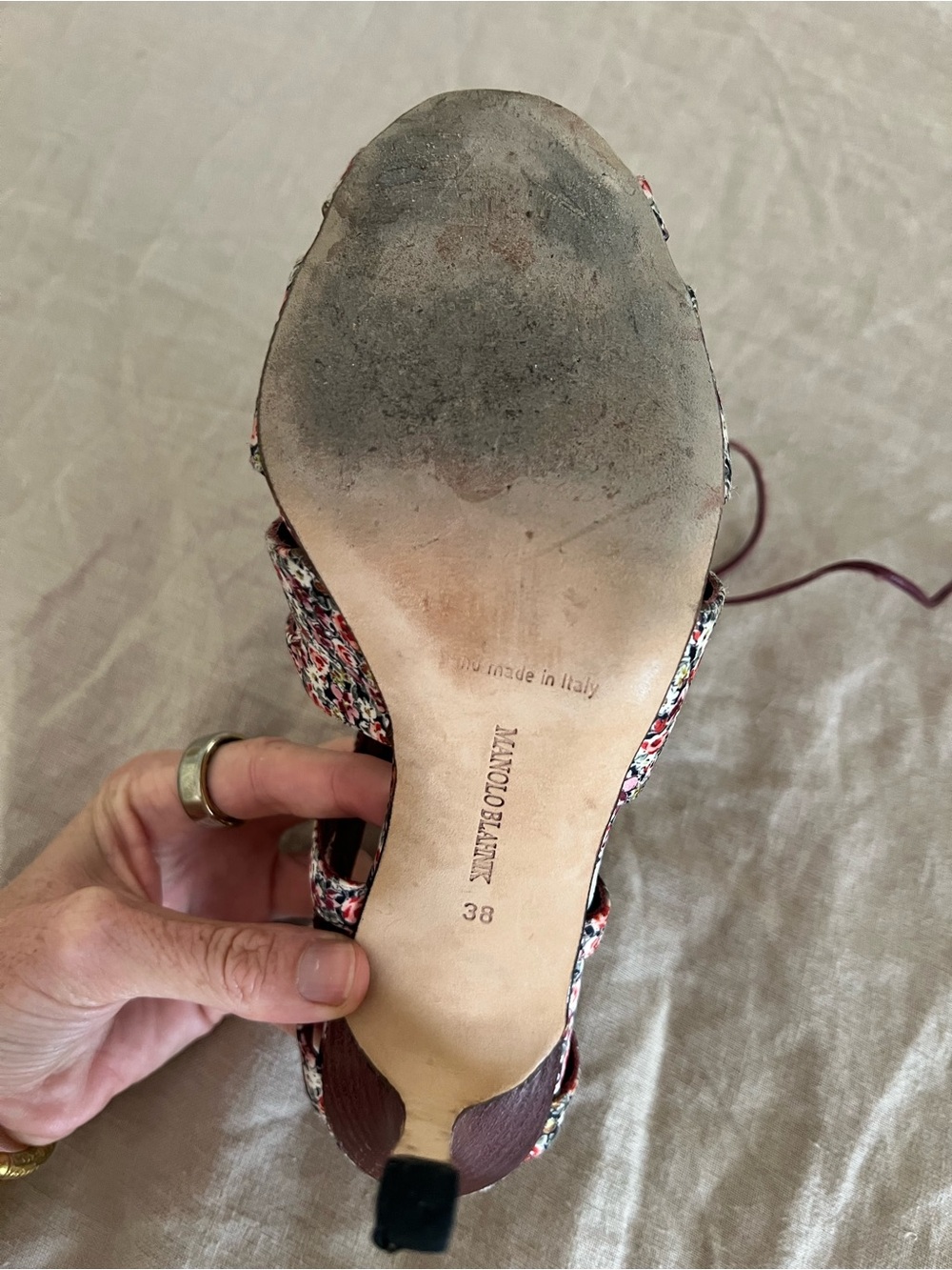 EUC Manolo Blahnik Rare Vintage Netochaka Floral Printed Lace-Up Sandals 38 - Picture 6 of 11